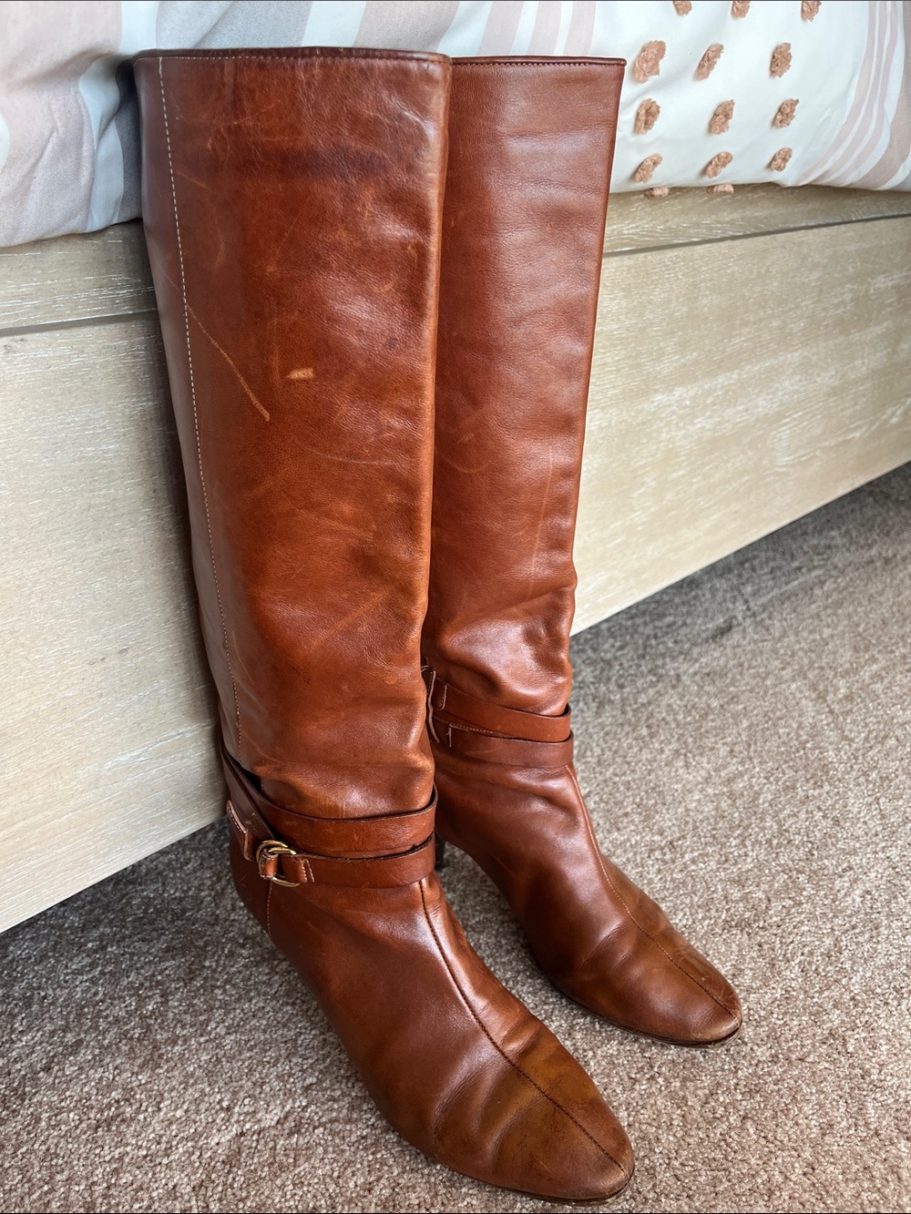 Loeffler Randall Tan Leather Mid-Calf Heeled Boots with Buckle - Picture 12 of 13